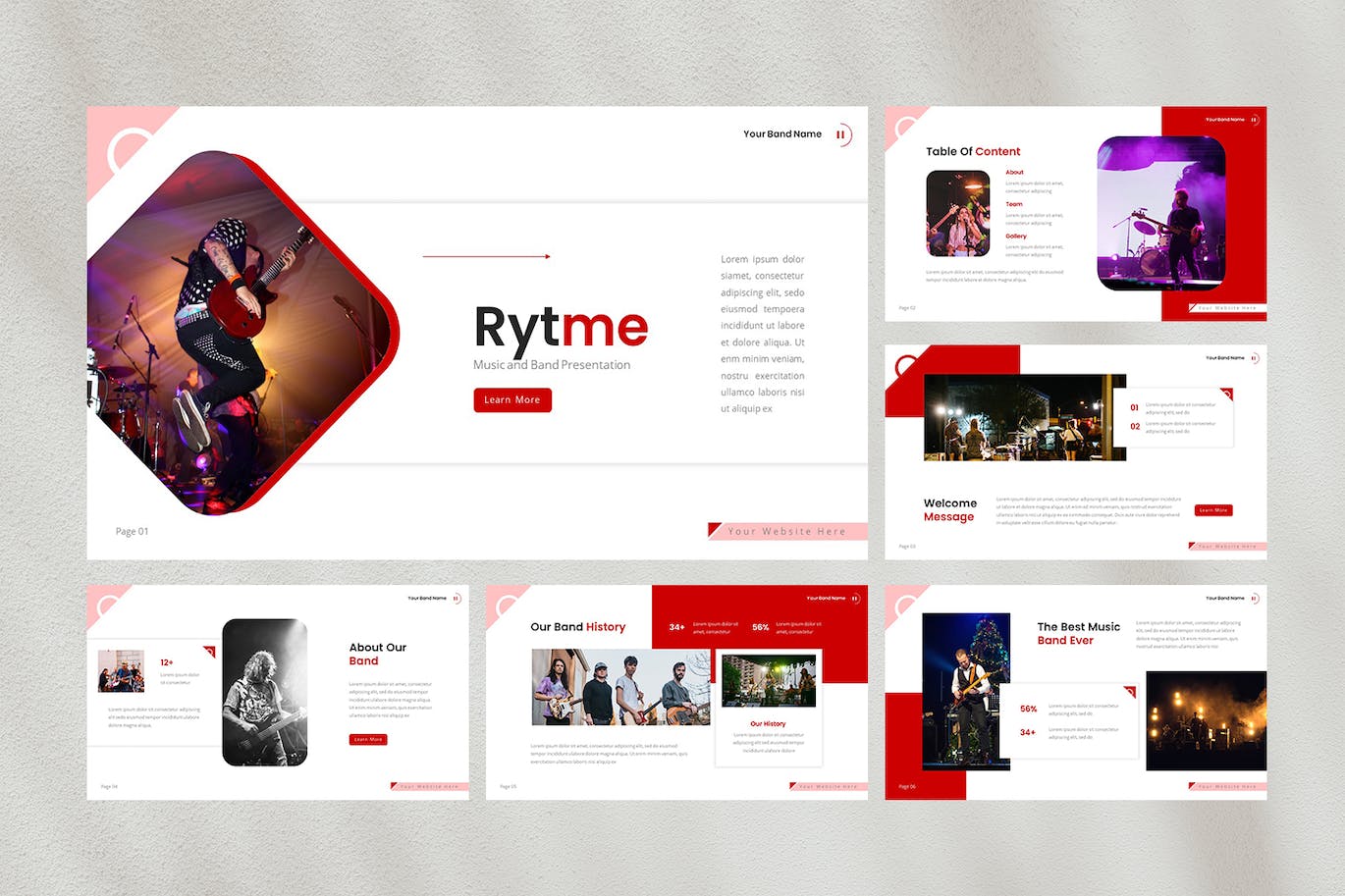 乐队演奏会精彩回顾PPT演示幻灯片模板 Rytme — Musical Band Powerpoint Template