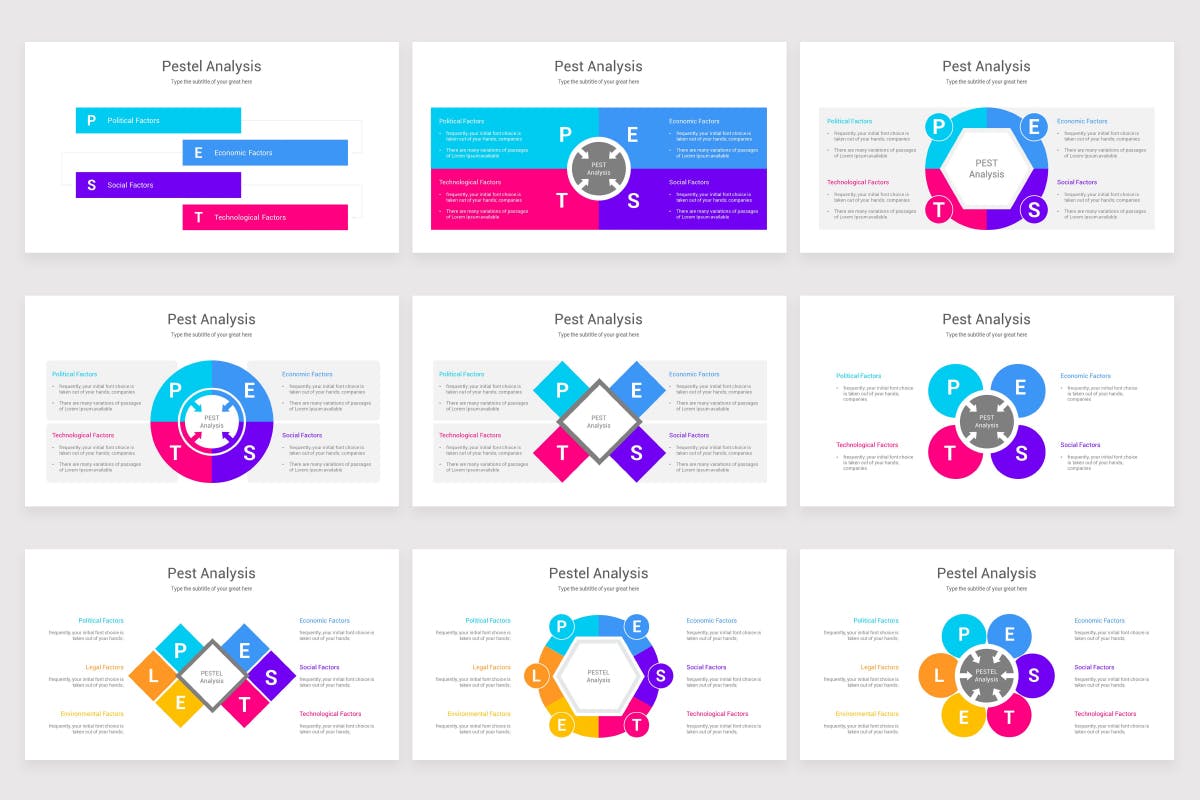 洞悉行业趋势与商业机会Powerpoint幻灯片模板 Pestle Analysis PowerPoint Template