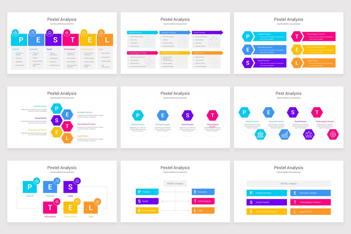 洞悉行业趋势与商业机会Powerpoint幻灯片模板 Pestle Analysis PowerPoint Template