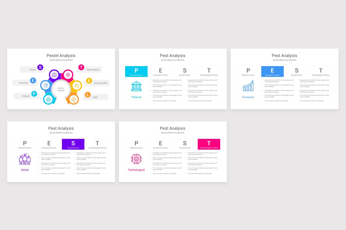 洞悉行业趋势与商业机会Powerpoint幻灯片模板 Pestle Analysis PowerPoint Template