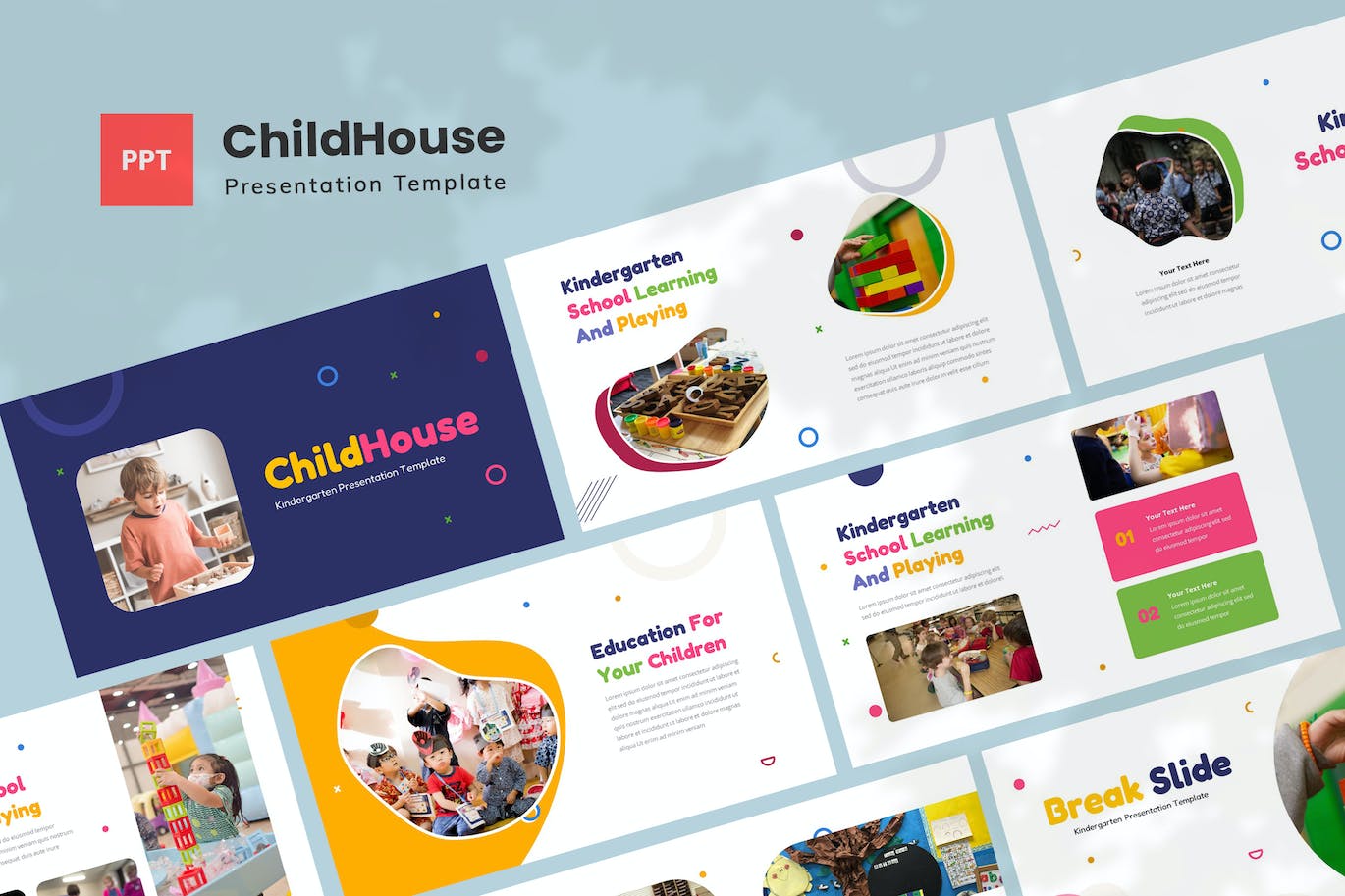 幼儿园教育探秘PPT演示幻灯片模板 ChildHouse — Kindergarten Powerpoint Template