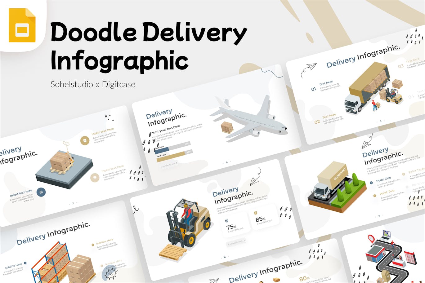 交付信息图表涂鸦风格Google幻灯片模板素材 Delivery Infographic Doodle Style &#8211; Google Slide