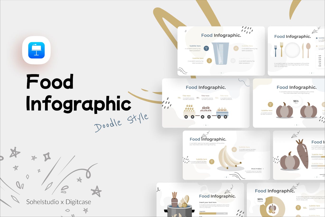 食品信息图表涂鸦风格Keynote幻灯片设计模板 Food Infographic Doodle Style &#8211; Keynote Template