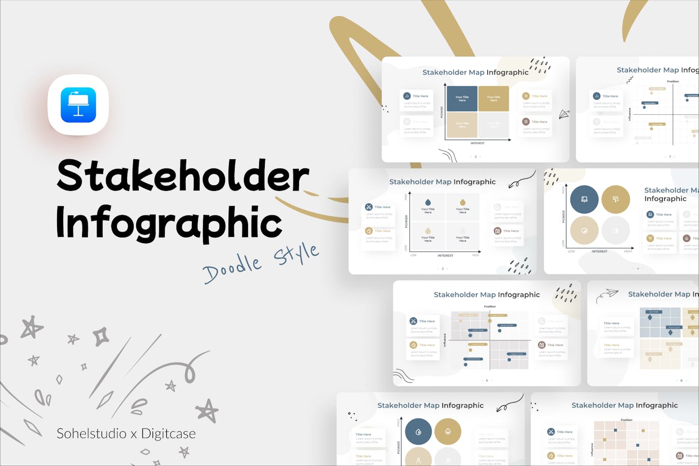 利益相关者信息图表涂鸦风格演示文稿Keynote模板 Stakeholder Infographic Doodle Style &#8211; Keynote