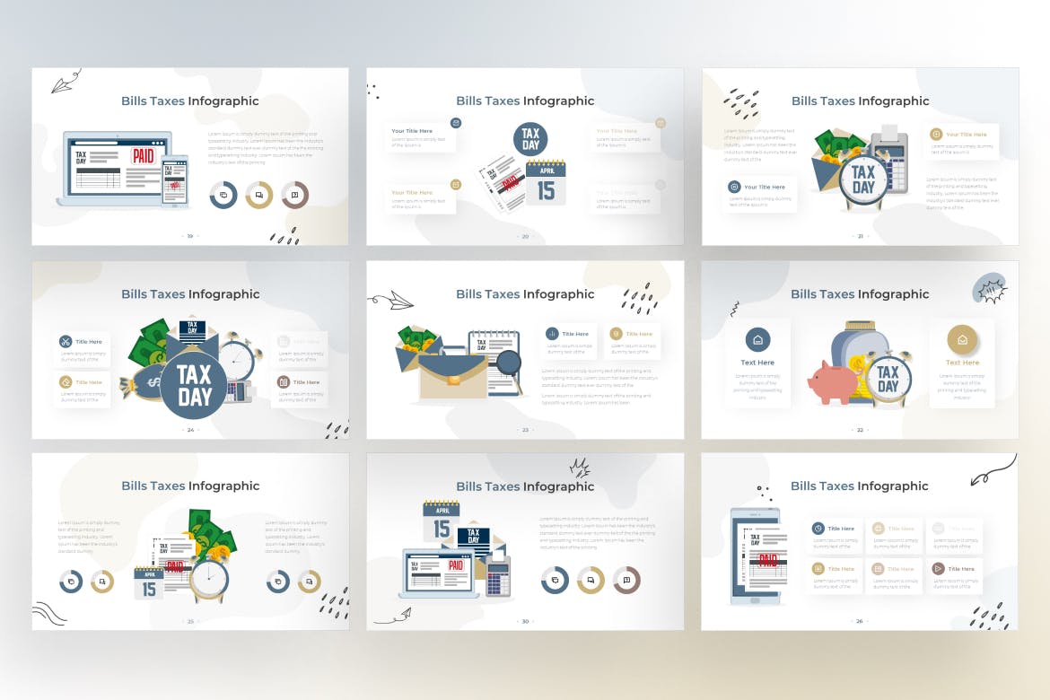 账单税收信息图表涂鸦风格谷歌幻灯片模板下载 Bills Taxes Infographic Doodle Style Google Slide