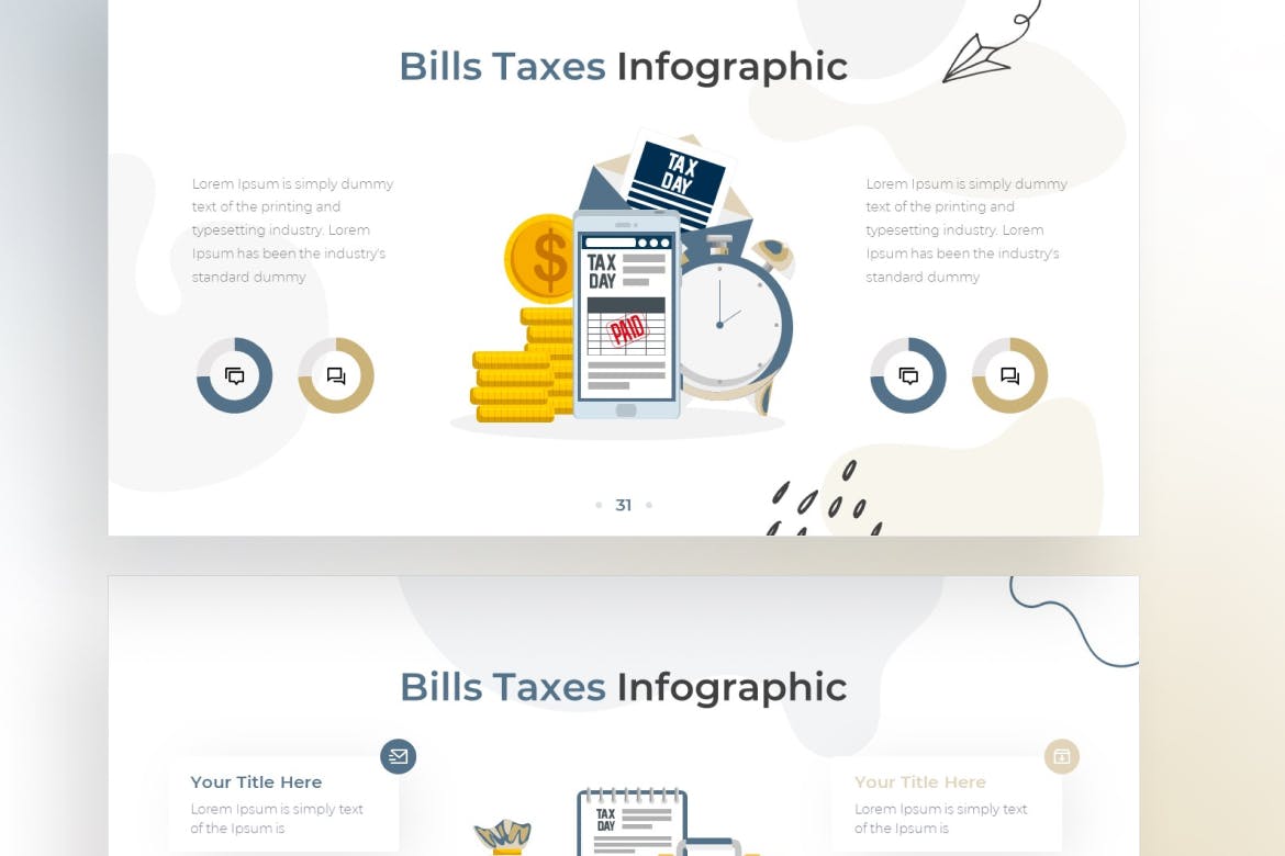 账单税收信息图表涂鸦风格谷歌幻灯片模板下载 Bills Taxes Infographic Doodle Style Google Slide