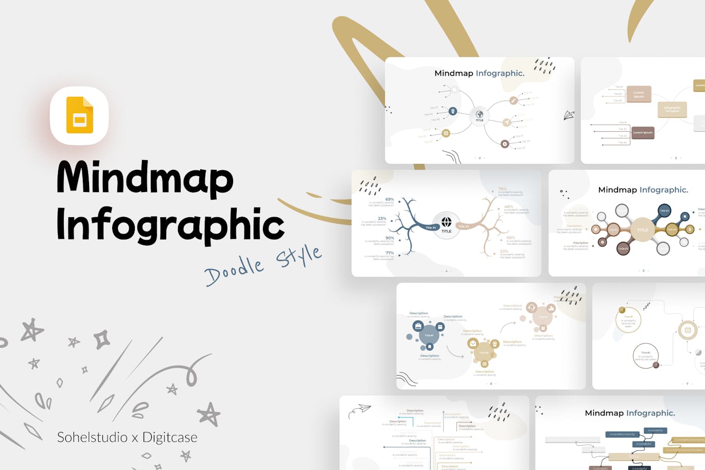 思维导图信息图表涂鸦风格谷歌幻灯片演示模板 Mindmap Infographic Doodle Style &#8211; Google Slide