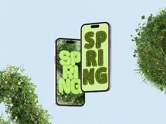 创意春天系列气泡肥皂泡气球草地3D立体字母PNG免抠图设计素材 Spring 3D Collection - —