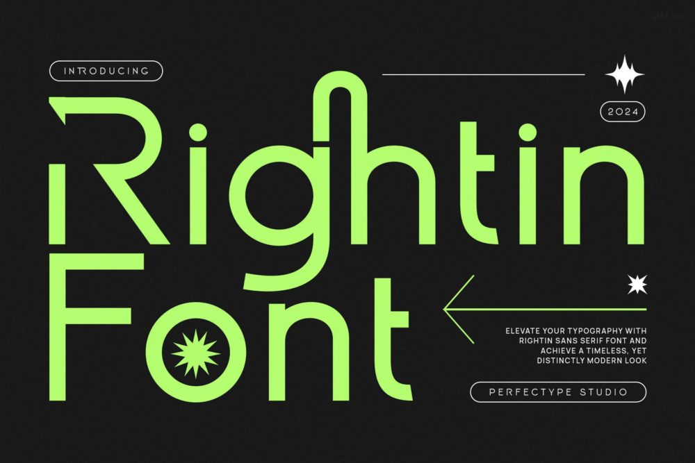 复古简约品牌杂志海报徽标设计无衬线英文字体安装包 Rightin Modern Futuristic Ligature Sans Serif Fon - —