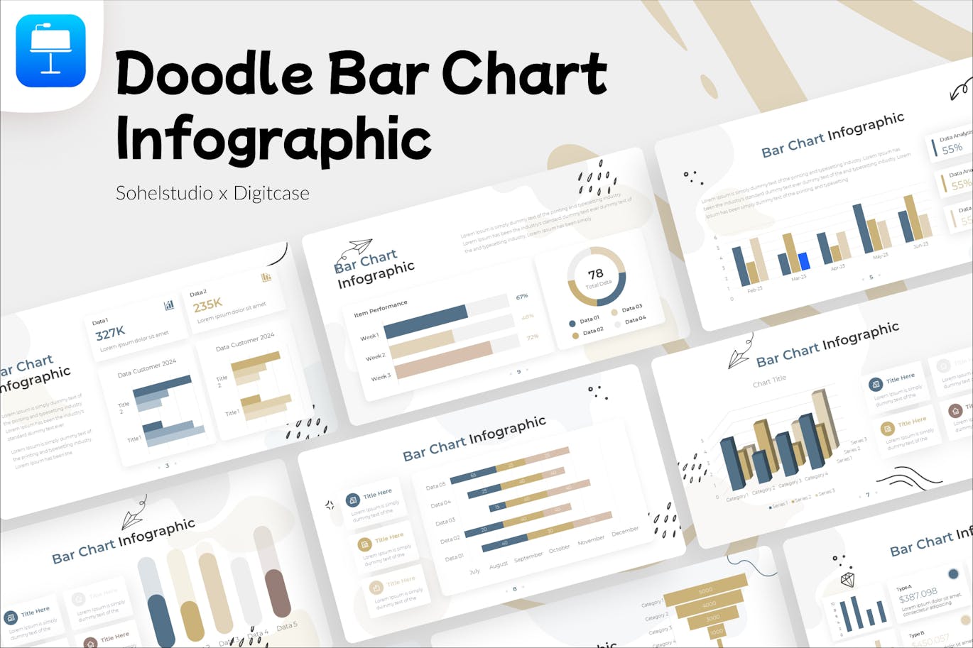 条形图信息图表涂鸦风格Keynote幻灯片模板 Bar Chart Infographic Doodle Style &#8211; Keynote