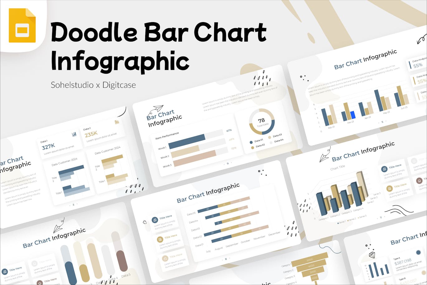 条形图信息图表涂鸦风格谷歌幻灯片创意模板 Bar Chart Infographic Doodle Style &#8211; Google Slide