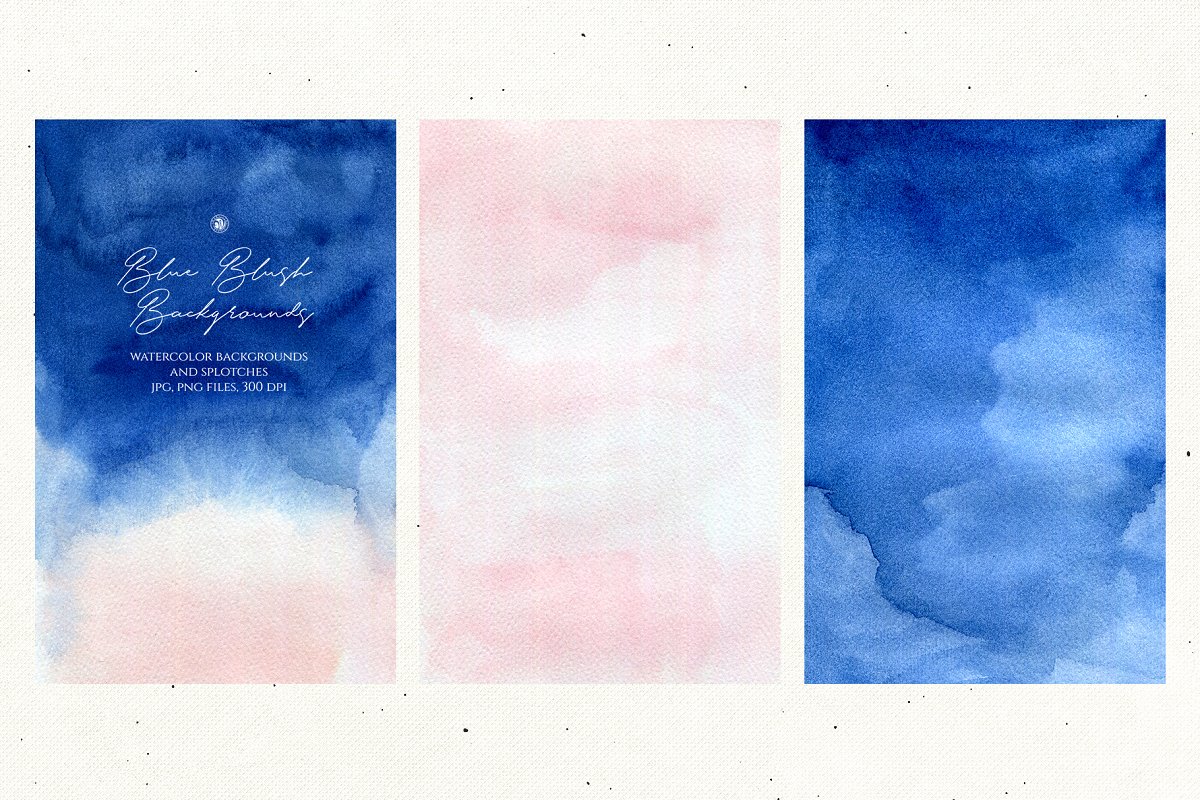 优雅手绘蓝色腮红水彩背景纹理 Blue Blush Watercolor Backgrounds - —