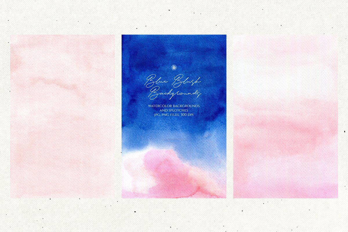 优雅手绘蓝色腮红水彩背景纹理 Blue Blush Watercolor Backgrounds - —