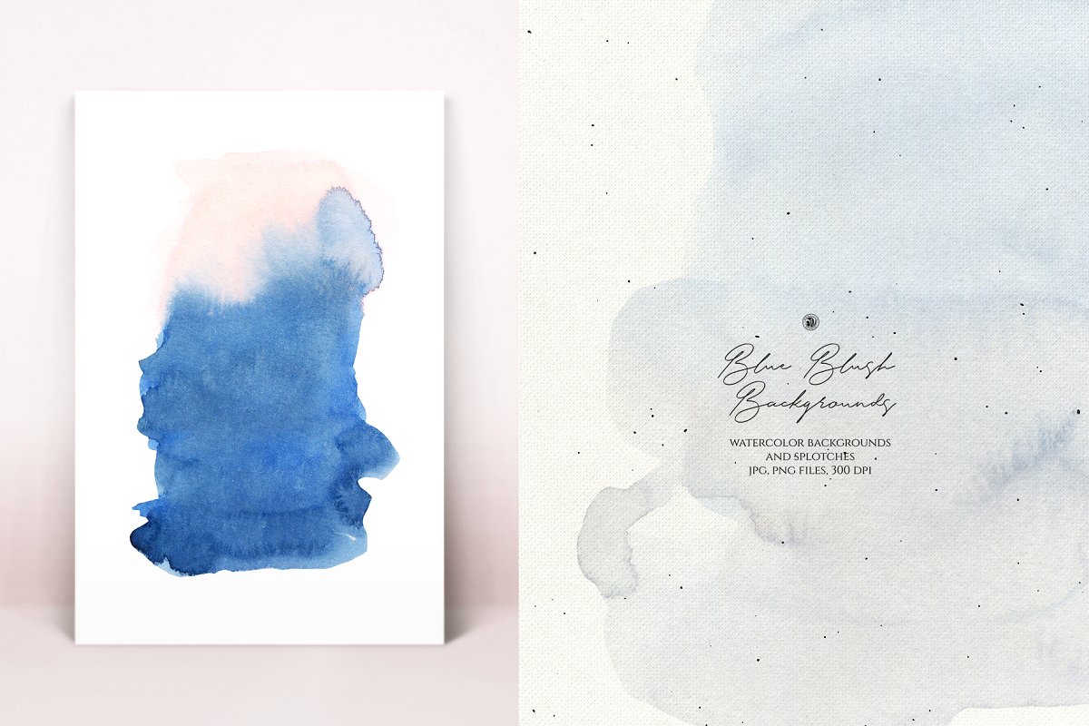 优雅手绘蓝色腮红水彩背景纹理 Blue Blush Watercolor Backgrounds - —