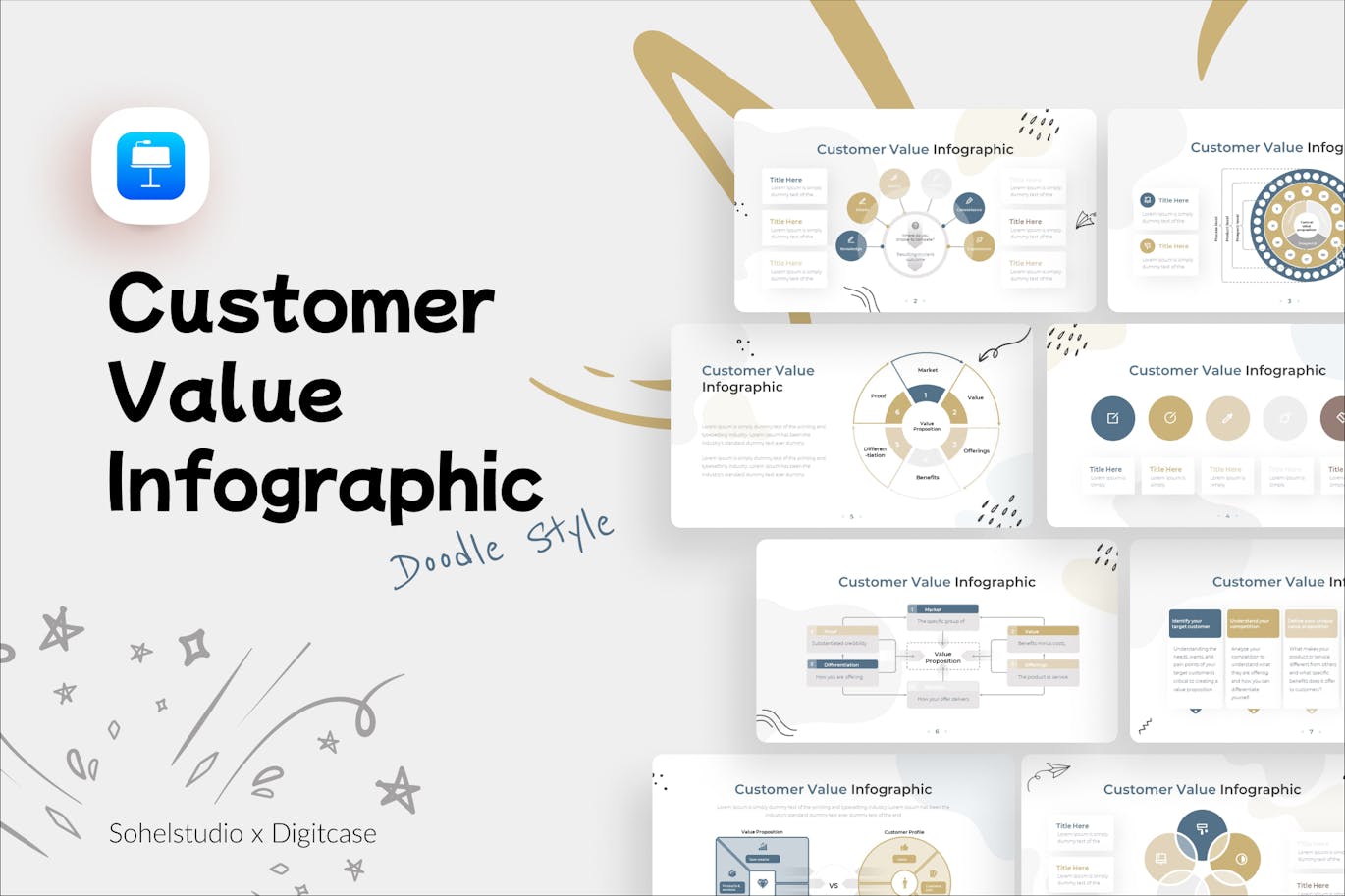 涂鸦风格客户价值信息图表Keynote幻灯片模板素材 Doodle Customer Value Infographic &#8211; Keynote