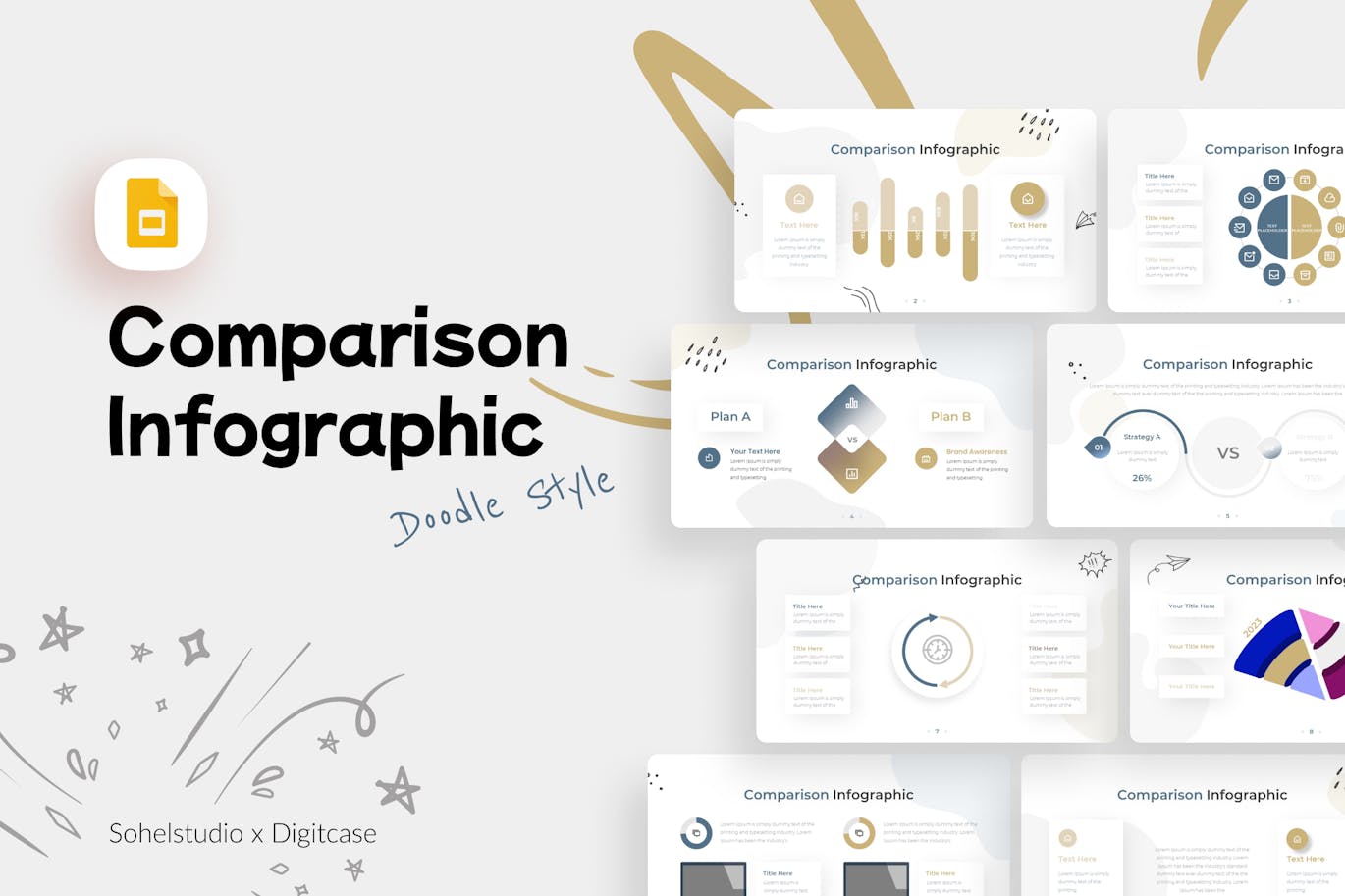 涂鸦风格比较信息图表谷歌幻灯片模板 Doodle Style Comparison Infographic &#8211; Google Slide