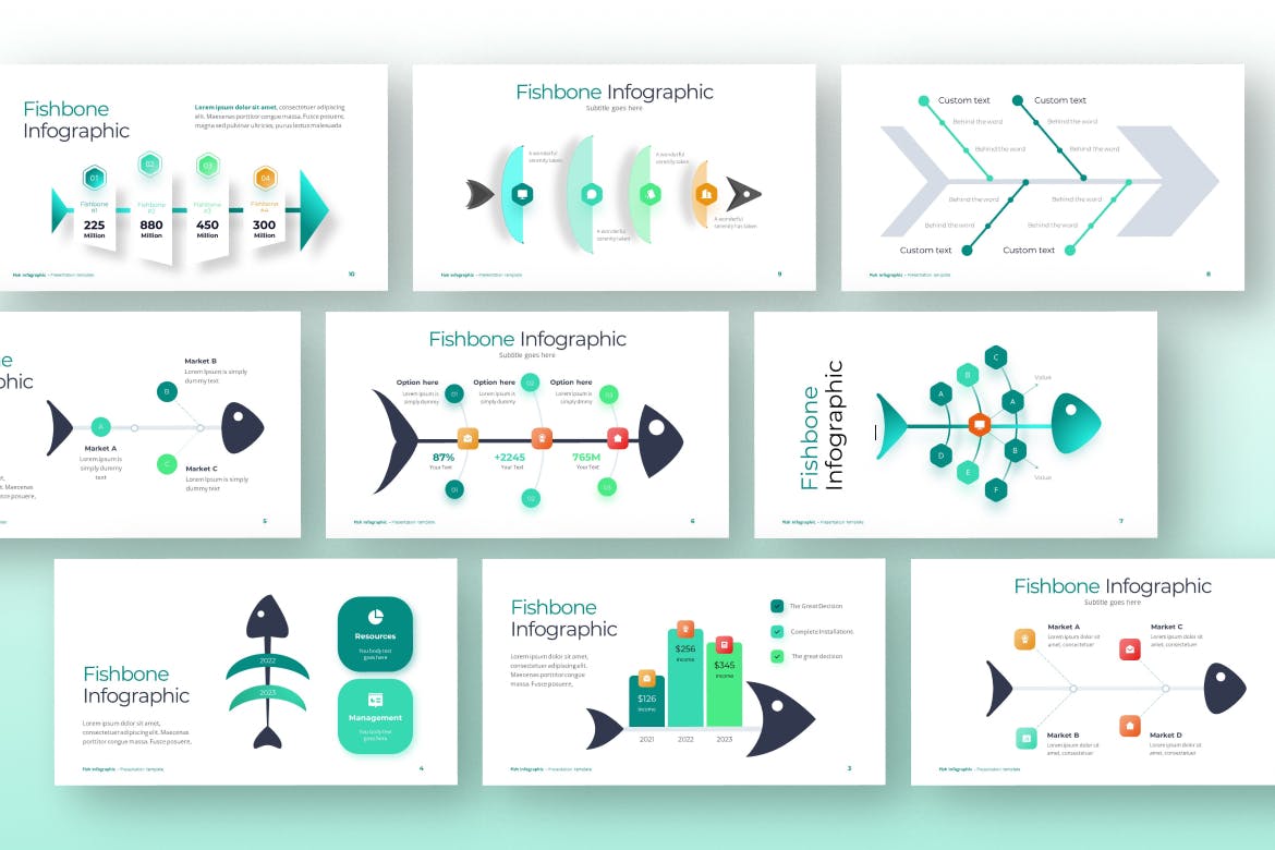 鱼骨信息图表PPT创意模板 Fishbone Infographic PowerPoint Template