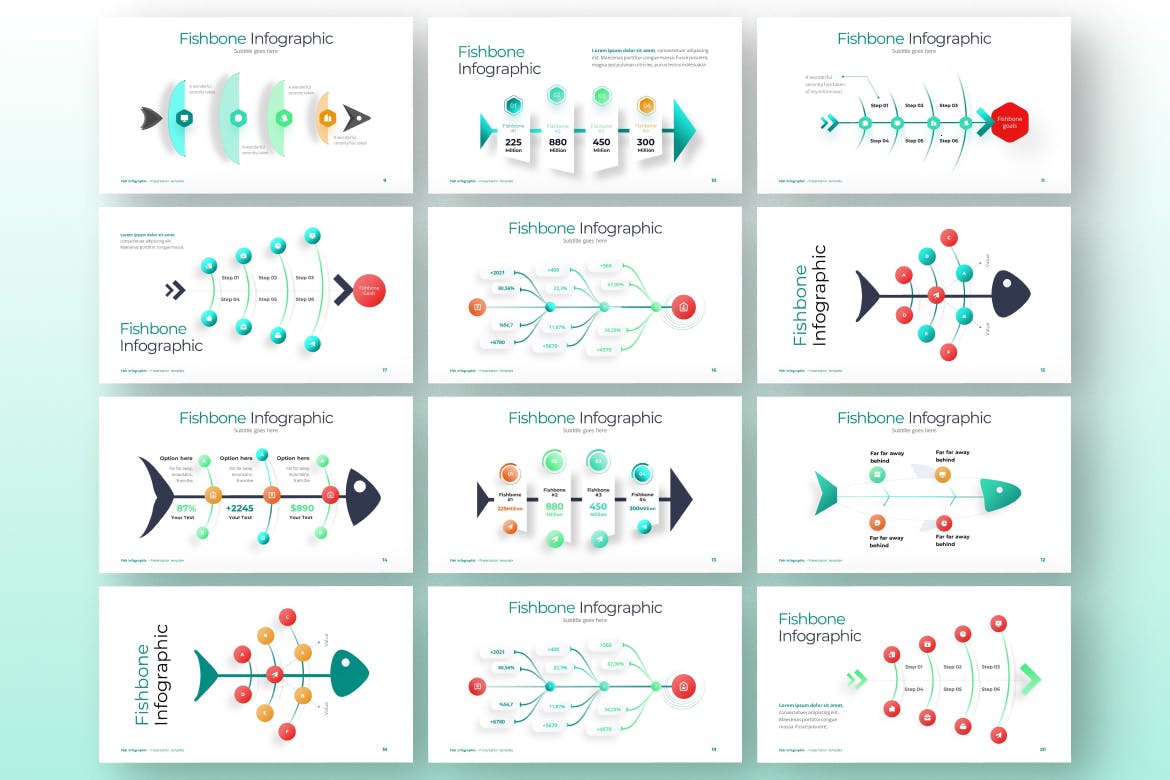 鱼骨信息图表PPT创意模板 Fishbone Infographic PowerPoint Template