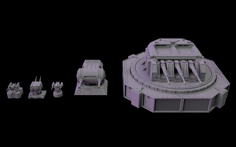 Blender科幻武器飞船大炮3D模型舰载火炮激光炮塔机关炮基础白模_