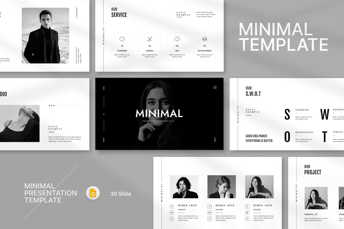 黑白艺术Google幻灯片设计模板 Black &amp; White Minimal Presentation