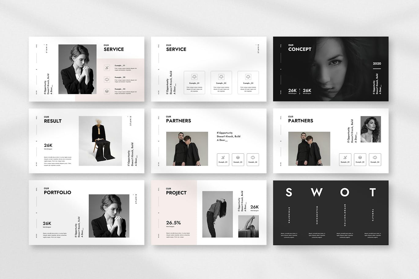 黑白艺术Google幻灯片设计模板 Black &amp; White Minimal Presentation