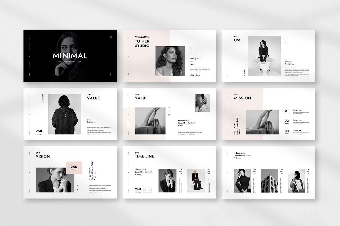 黑白艺术Google幻灯片设计模板 Black &amp; White Minimal Presentation