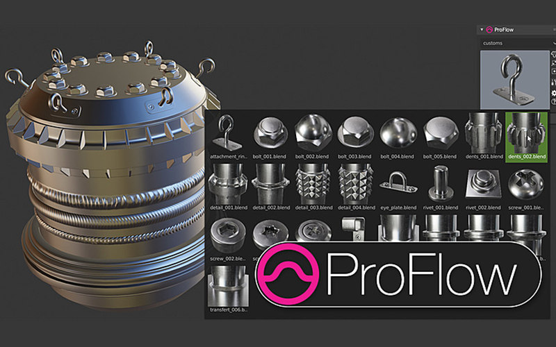 【Blender插件】ProFlow V0.1.4 模型焊接螺丝模具自定义资产_