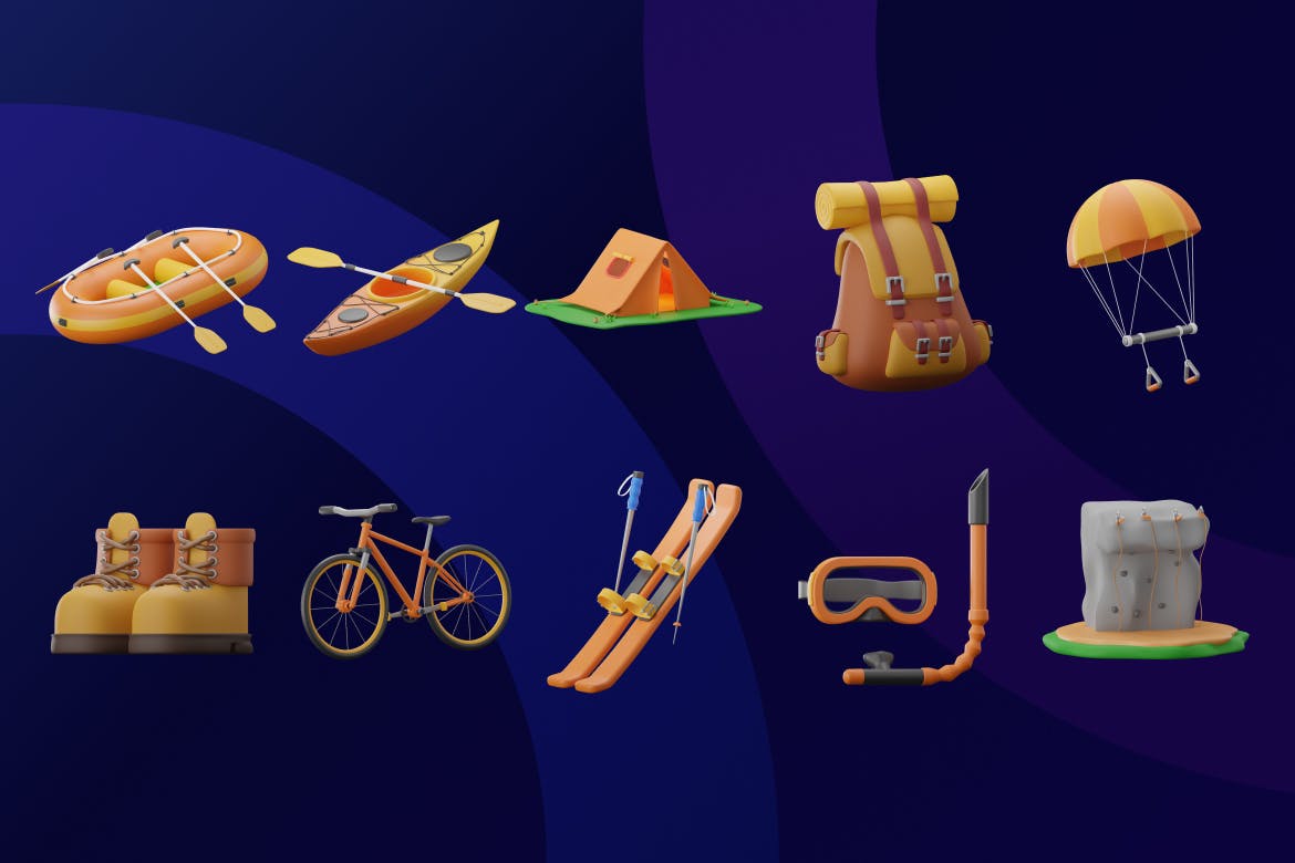 3D户外探险插画图标合集 3D Icon Outdoor Adventure Illustration Collection