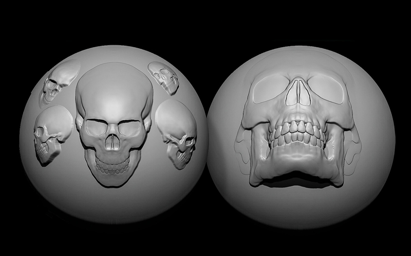 ZBrush骷髅骨架骨头头骨Alpha笔刷人类骨头脊椎手骨雕刻zb笔刷_