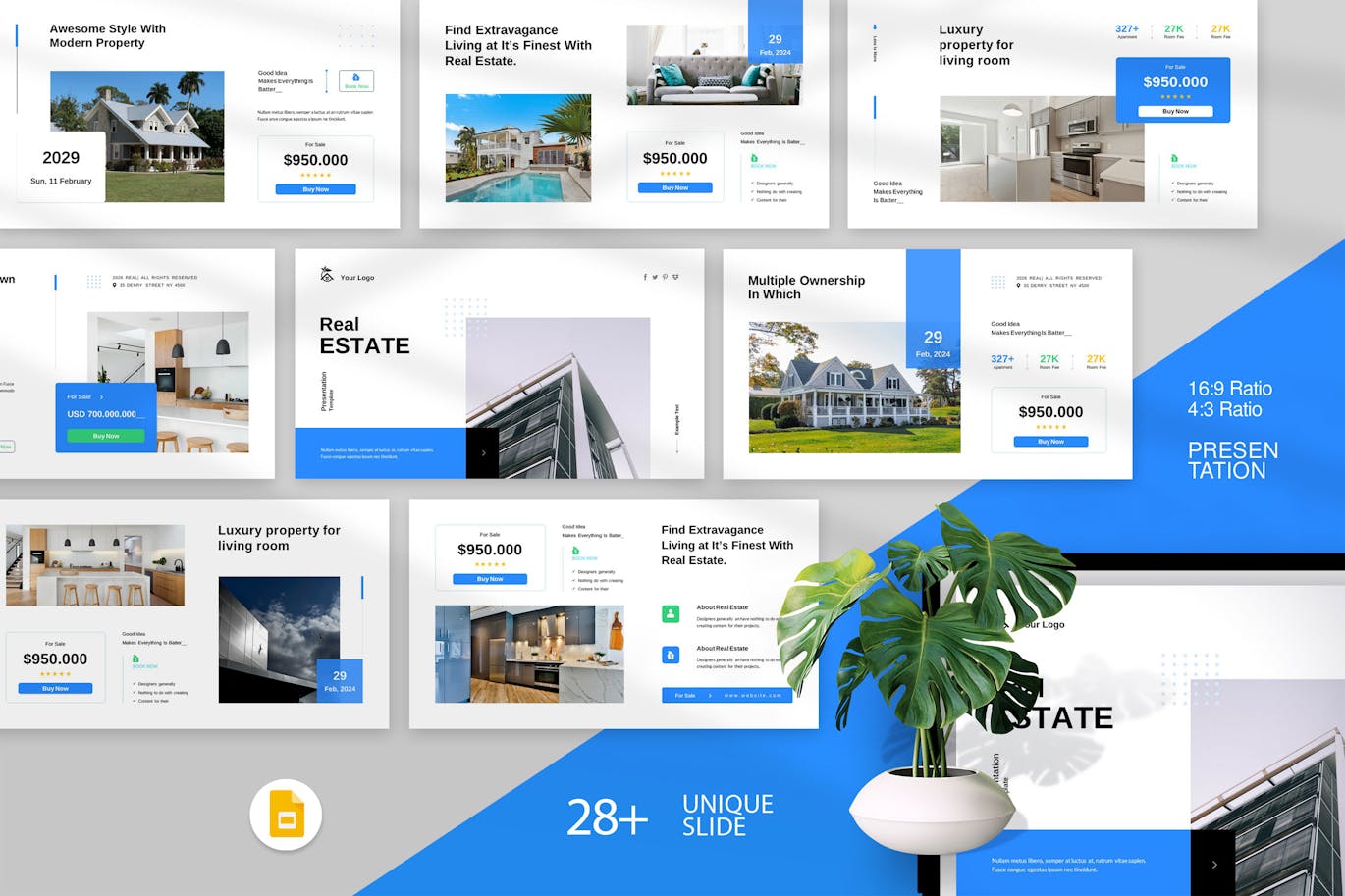 房屋租赁谷歌幻灯片素材 Real Estate Presentation Template