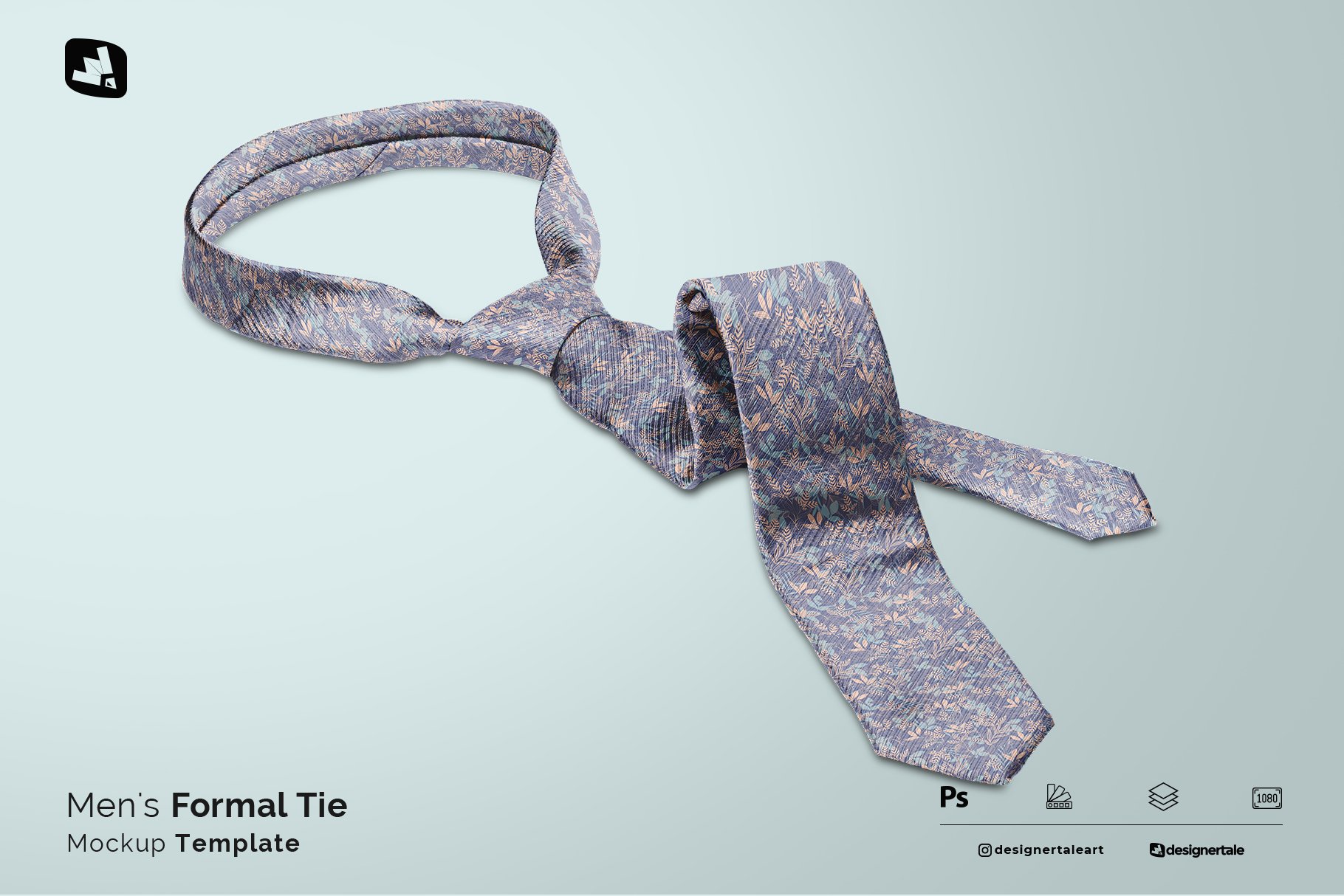 时尚男士领带男士打结领带印花图案设计Ps智能贴图样机 Men&#x27;s Formal Tie Mockup - —