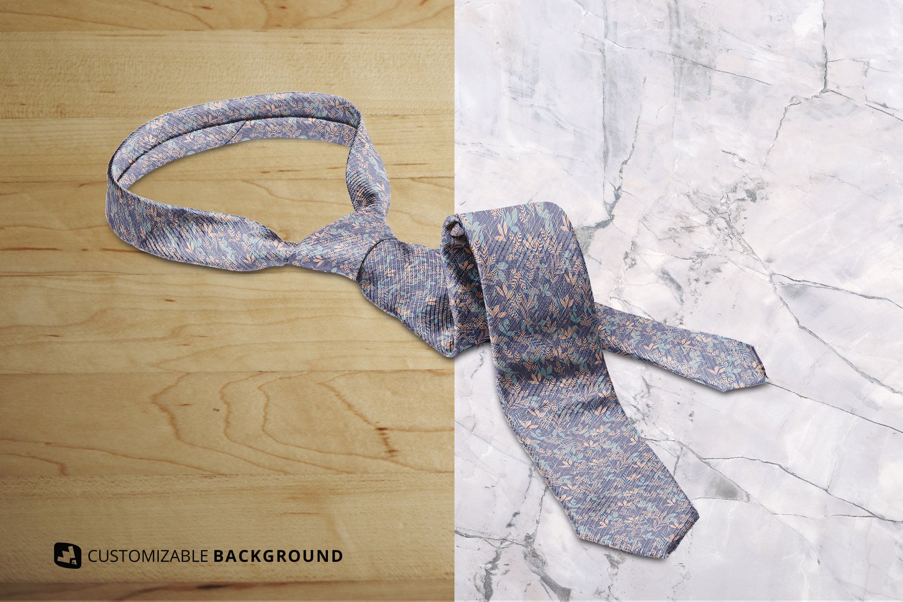 时尚男士领带男士打结领带印花图案设计Ps智能贴图样机 Men&#x27;s Formal Tie Mockup - —