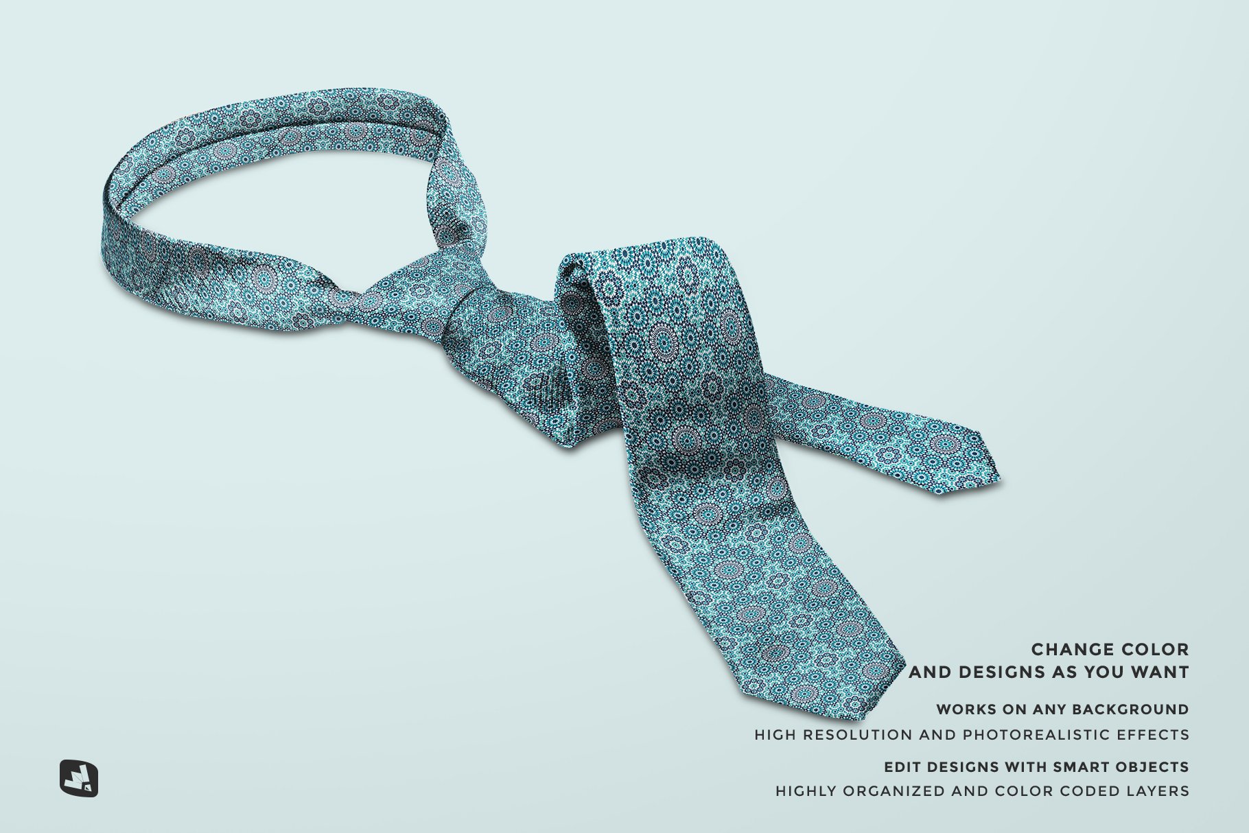 时尚男士领带男士打结领带印花图案设计Ps智能贴图样机 Men&#x27;s Formal Tie Mockup - —