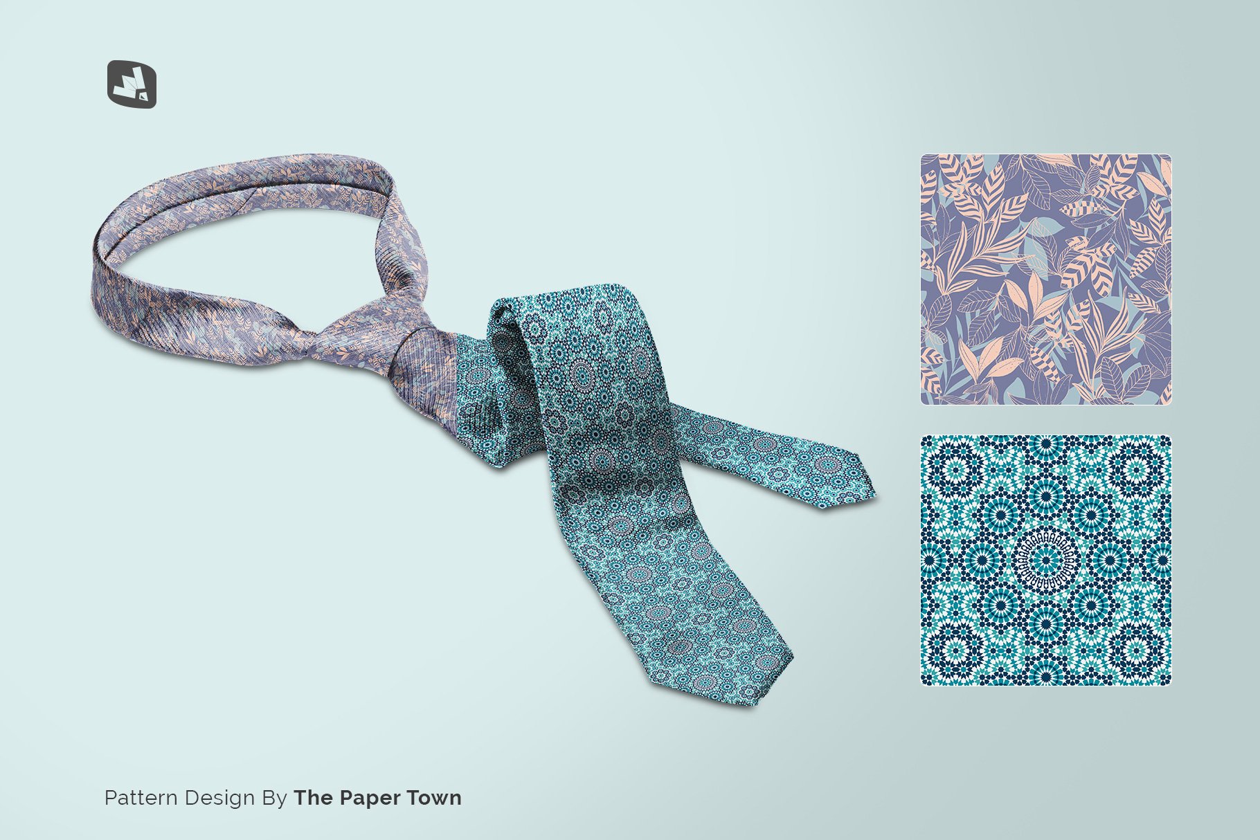 时尚男士领带男士打结领带印花图案设计Ps智能贴图样机 Men&#x27;s Formal Tie Mockup - —