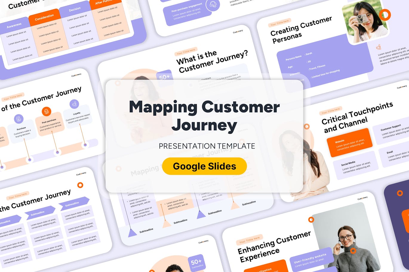 绘制客户旅程谷歌幻灯片模板 Mapping Customer Journey &#8211; Google Slides Template