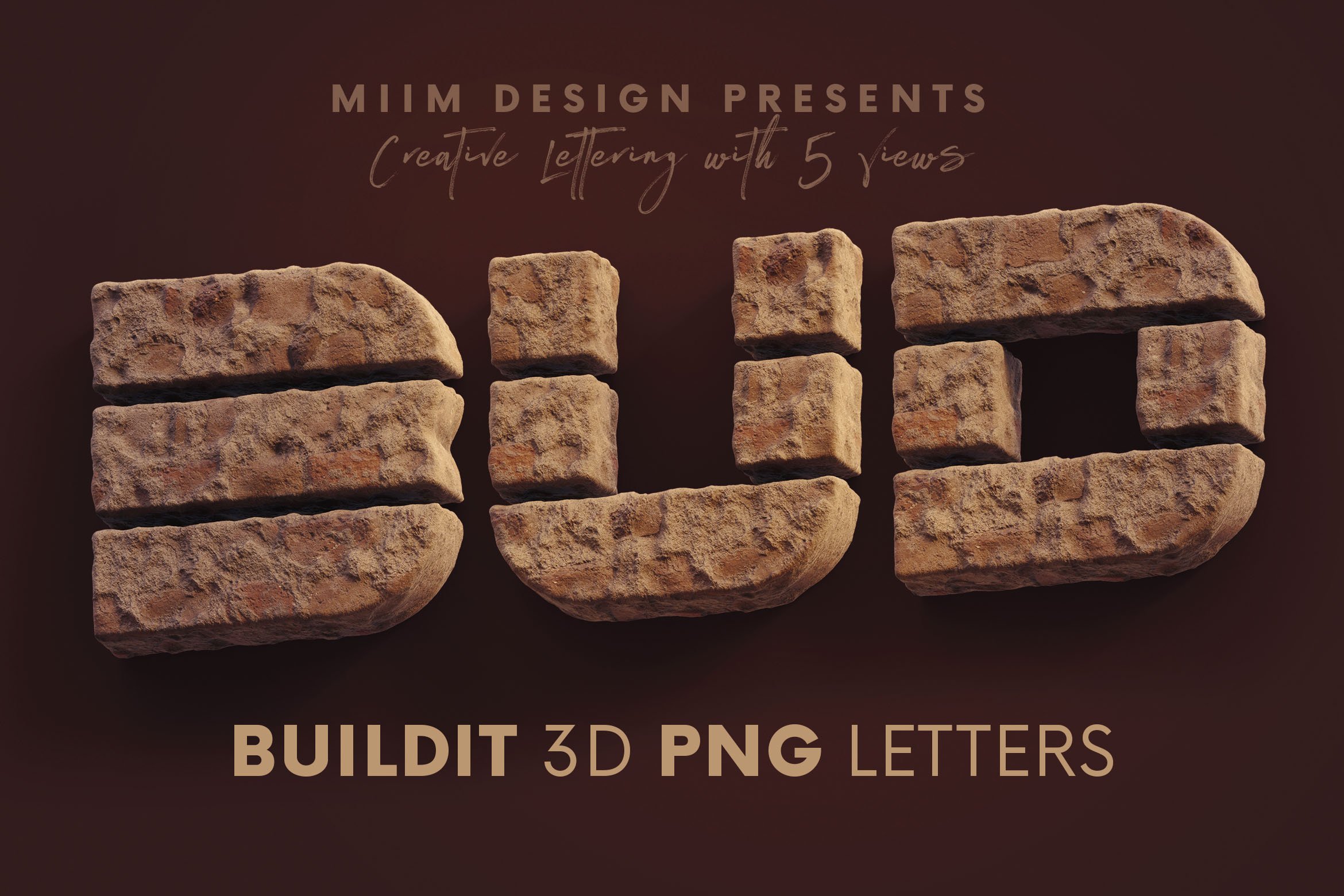 逼真创意3D建筑砖墙刻字英文字母数字PNG透明背景图片素材 Build It Brick - 3D Lettering - —