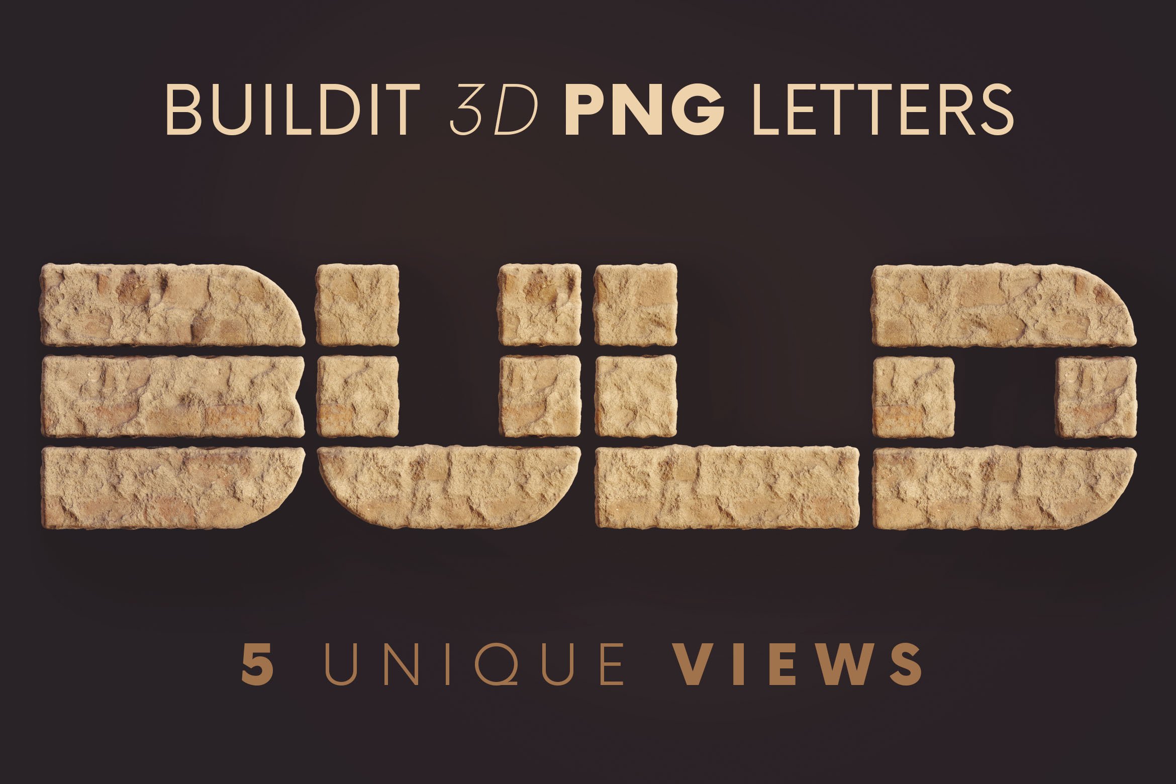 逼真创意3D建筑砖墙刻字英文字母数字PNG透明背景图片素材 Build It Brick - 3D Lettering - —