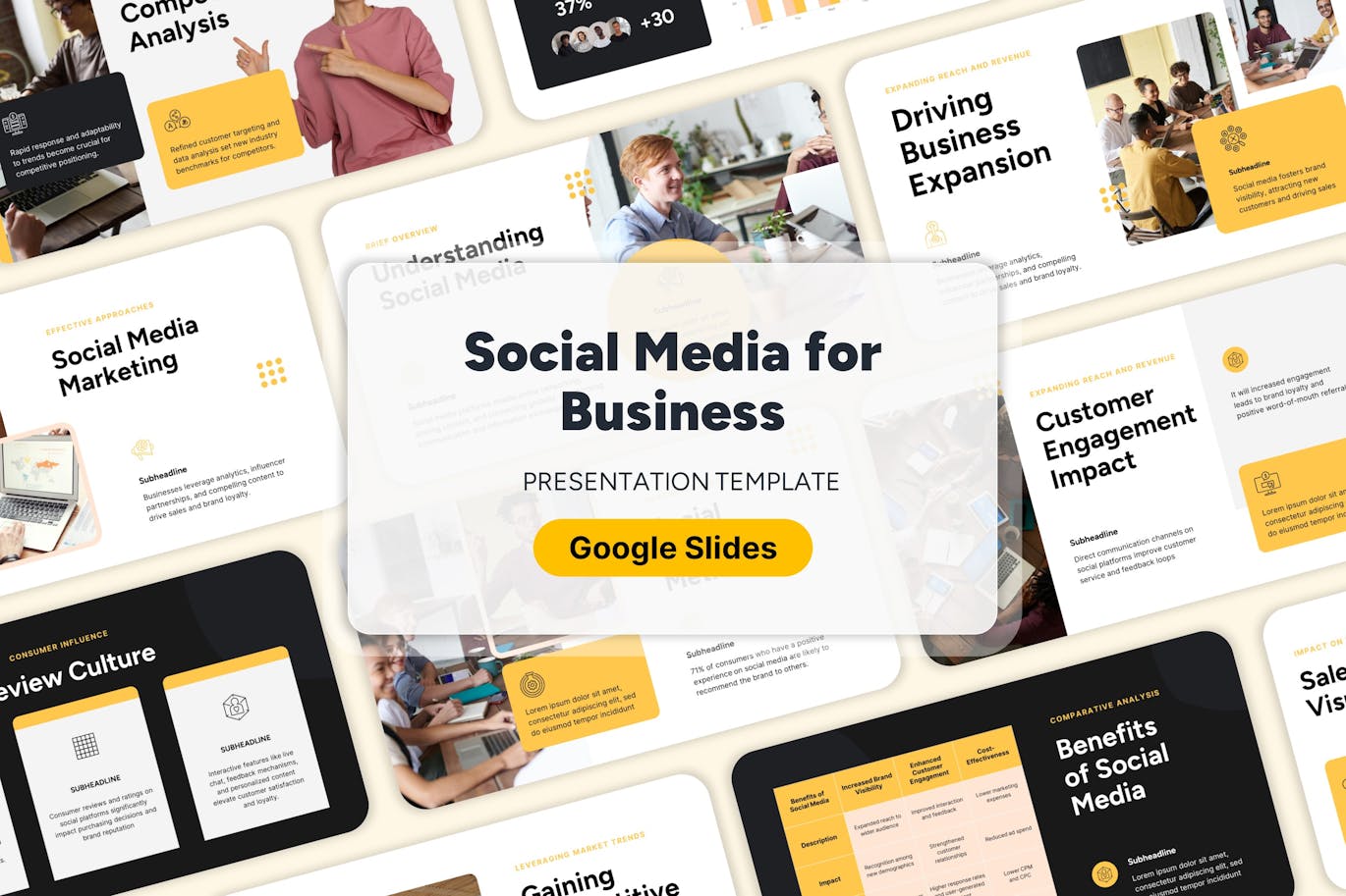 商业社交媒体谷歌幻灯片演示文稿模板 Social Media for Business &#8211; Google Slides Template