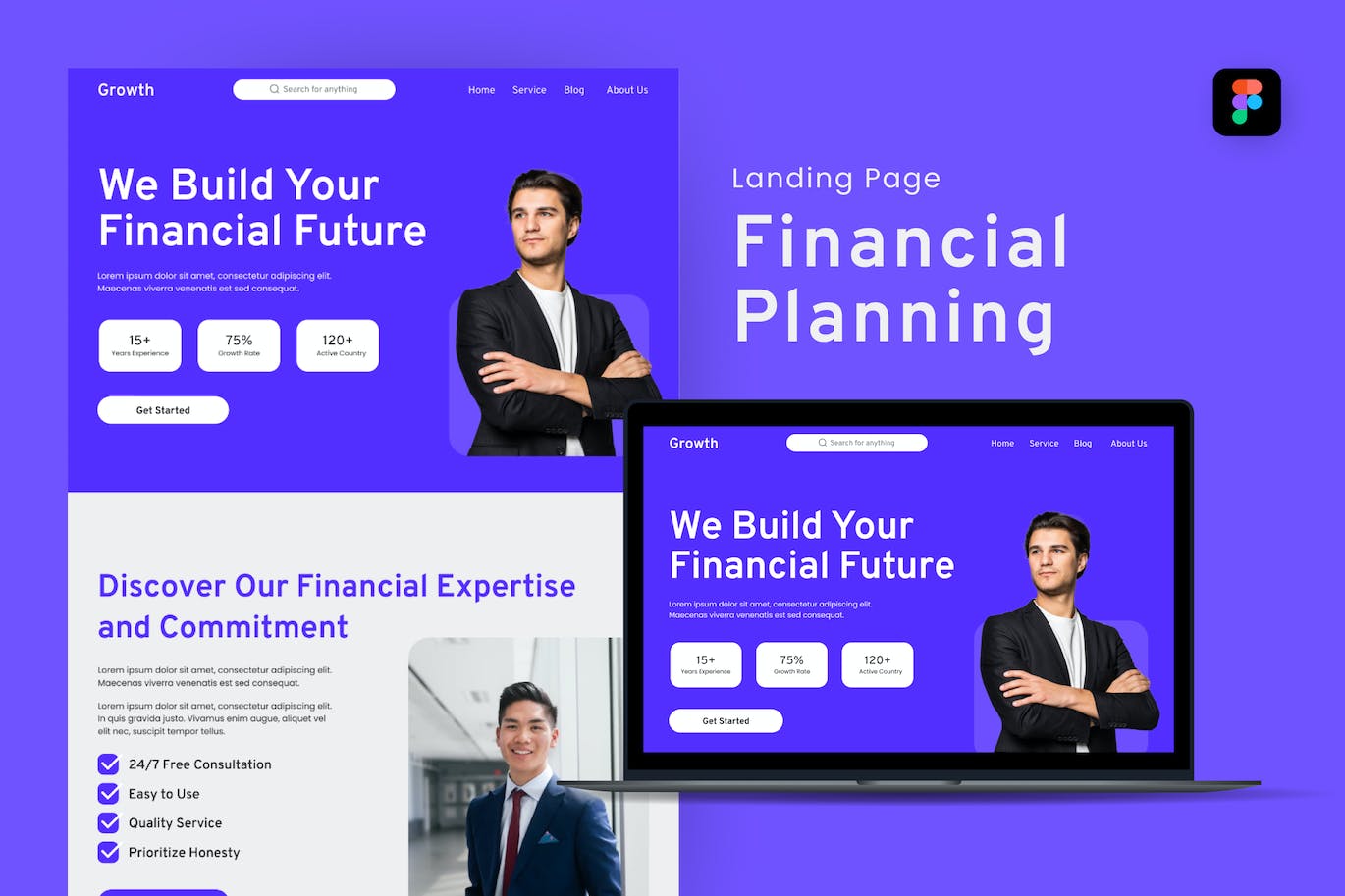 财务网站设计着陆页UI模板 Growth &#8211; Financial Planning Landing Page Figma