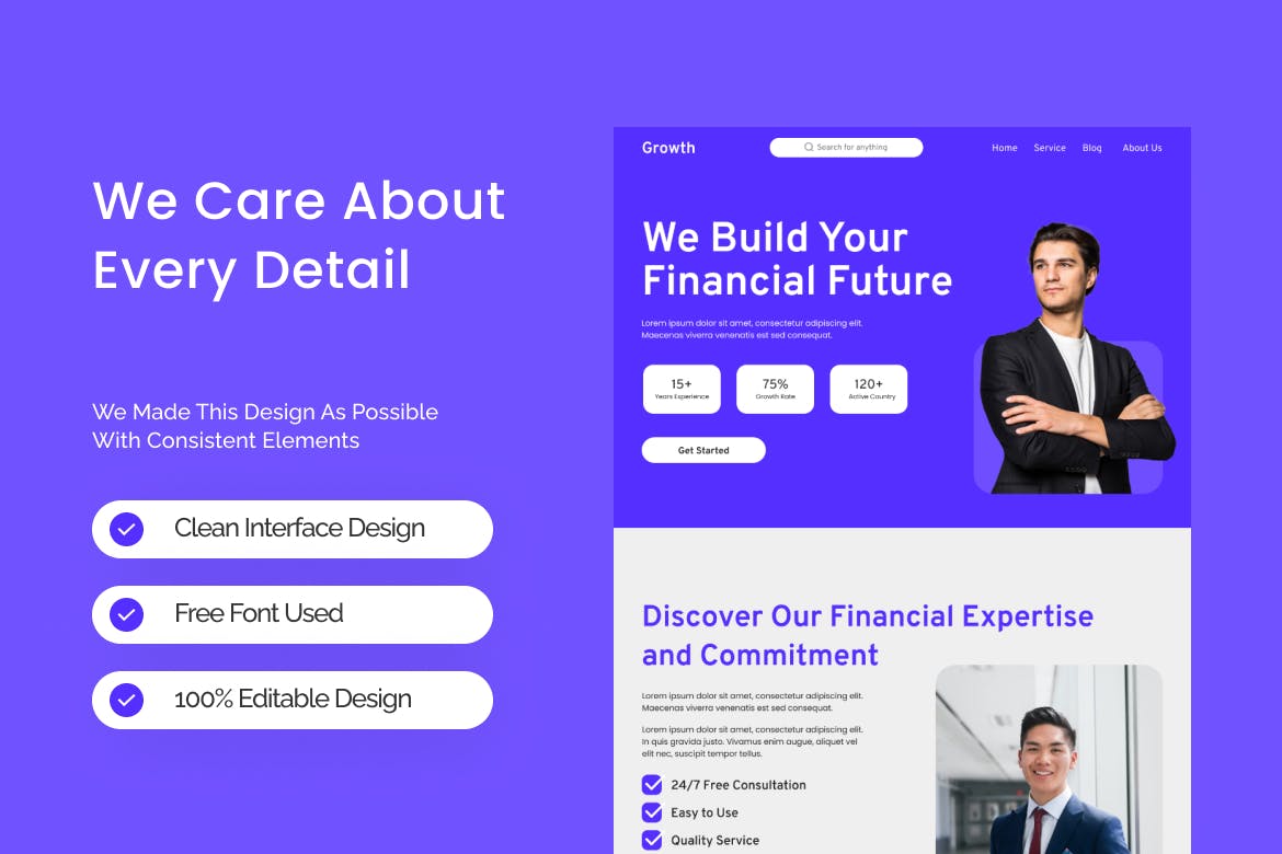 财务网站设计着陆页UI模板 Growth &#8211; Financial Planning Landing Page Figma