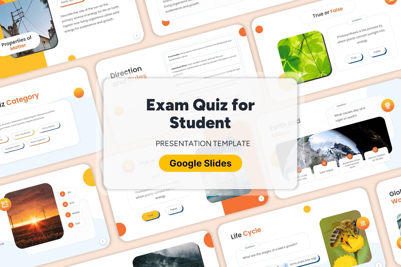 学生考试测验谷歌幻灯片创意模板 Exam Quiz for Student &#8211; Google Slides Templates