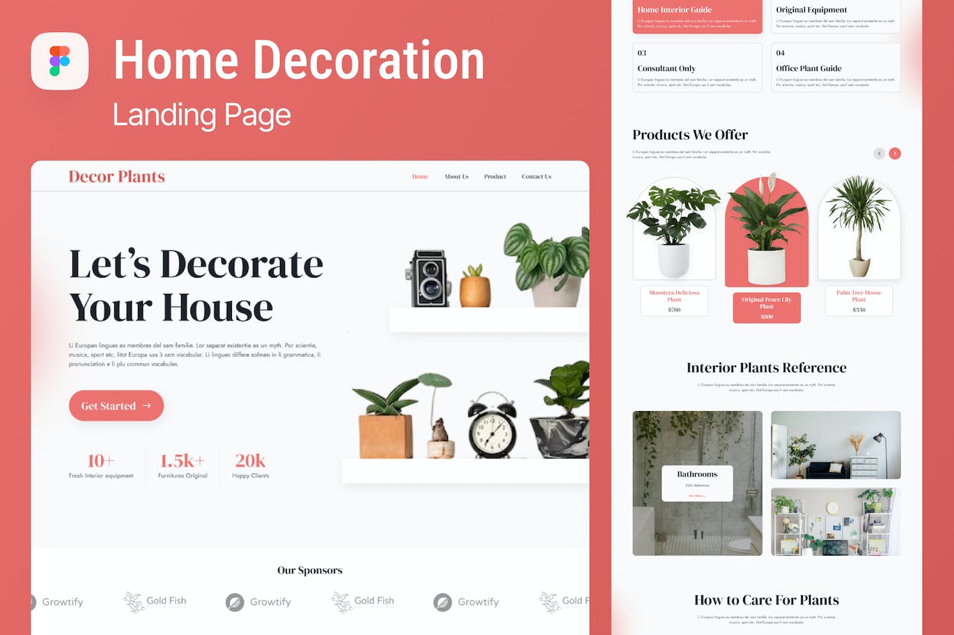 装饰植物家居装饰网站着陆页设计UI模板 Decor Plants &#8211; Home Decoration Landing Page Figma