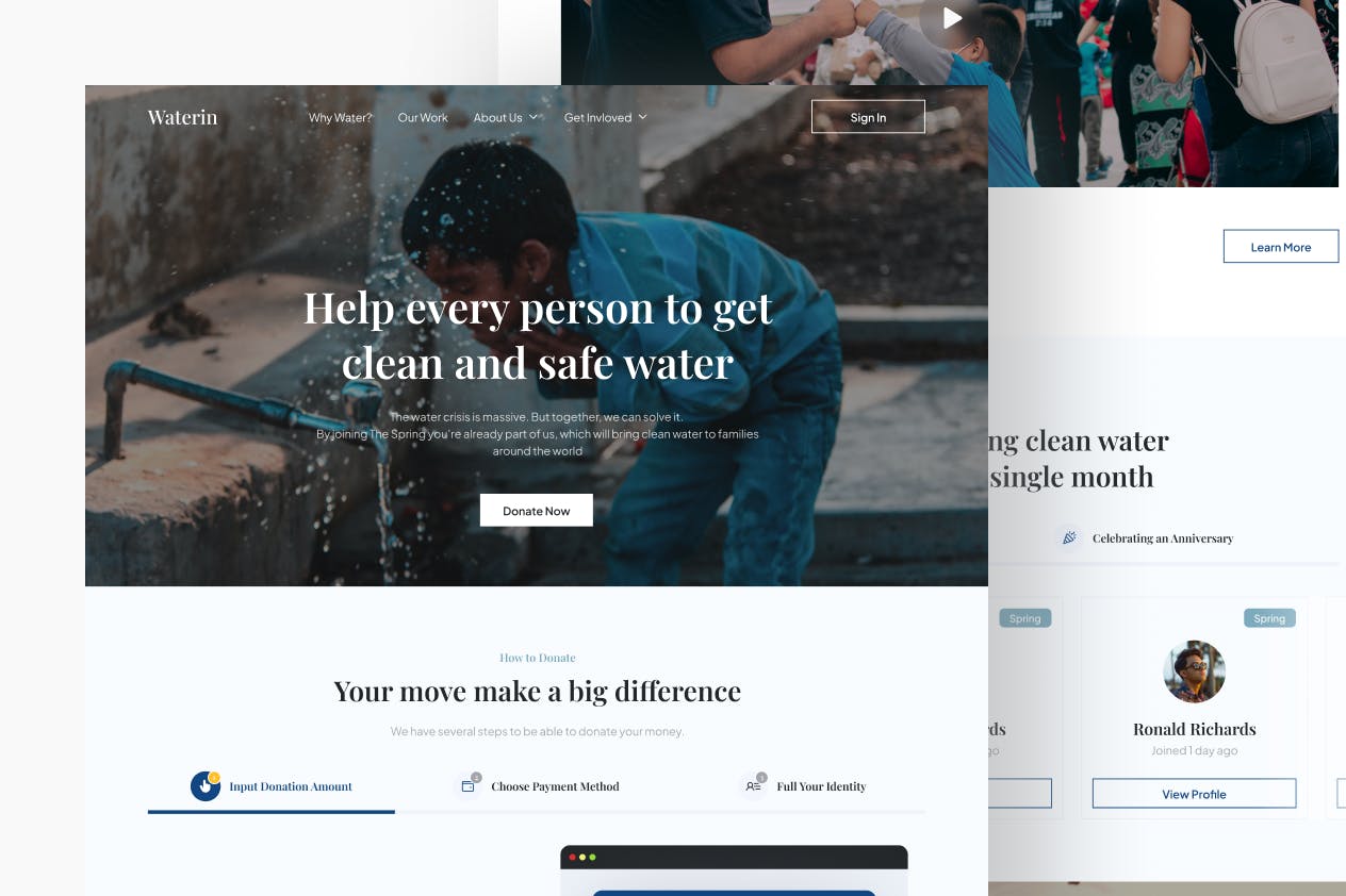 水资源慈善网站着陆页模板 Waterin &#8211; Water Charity Landing Page