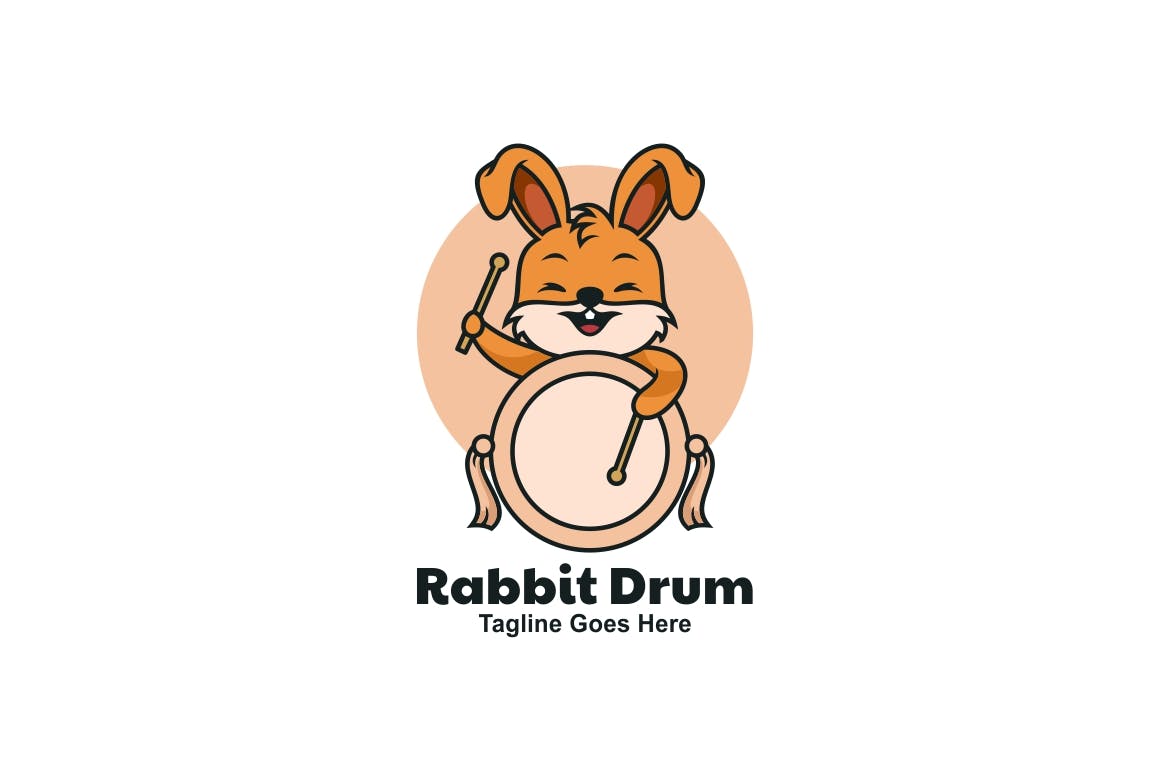 兔鼓吉祥物卡通标志模板 Rabbit Drum Mascot Cartoon Logo