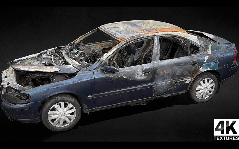 烧毁的汽车废弃残骸3D扫描模型 burned car abandoned wreck photogrammetry_