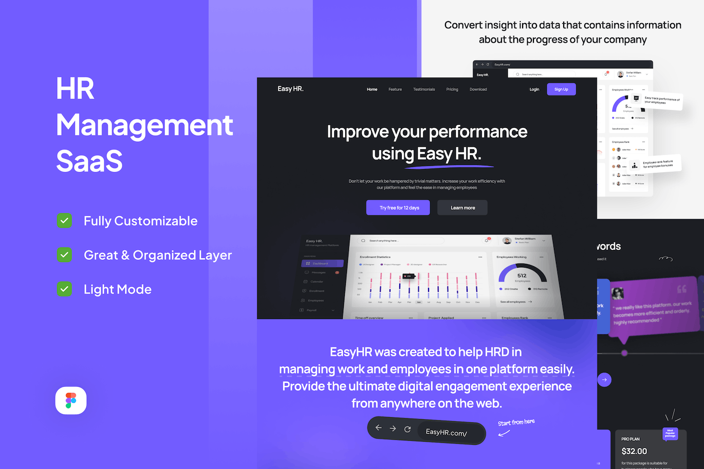 人力资源管理 SaaS网站设计着陆页UI模板 HR Management SaaS Landing Page &#8211; Easy HR