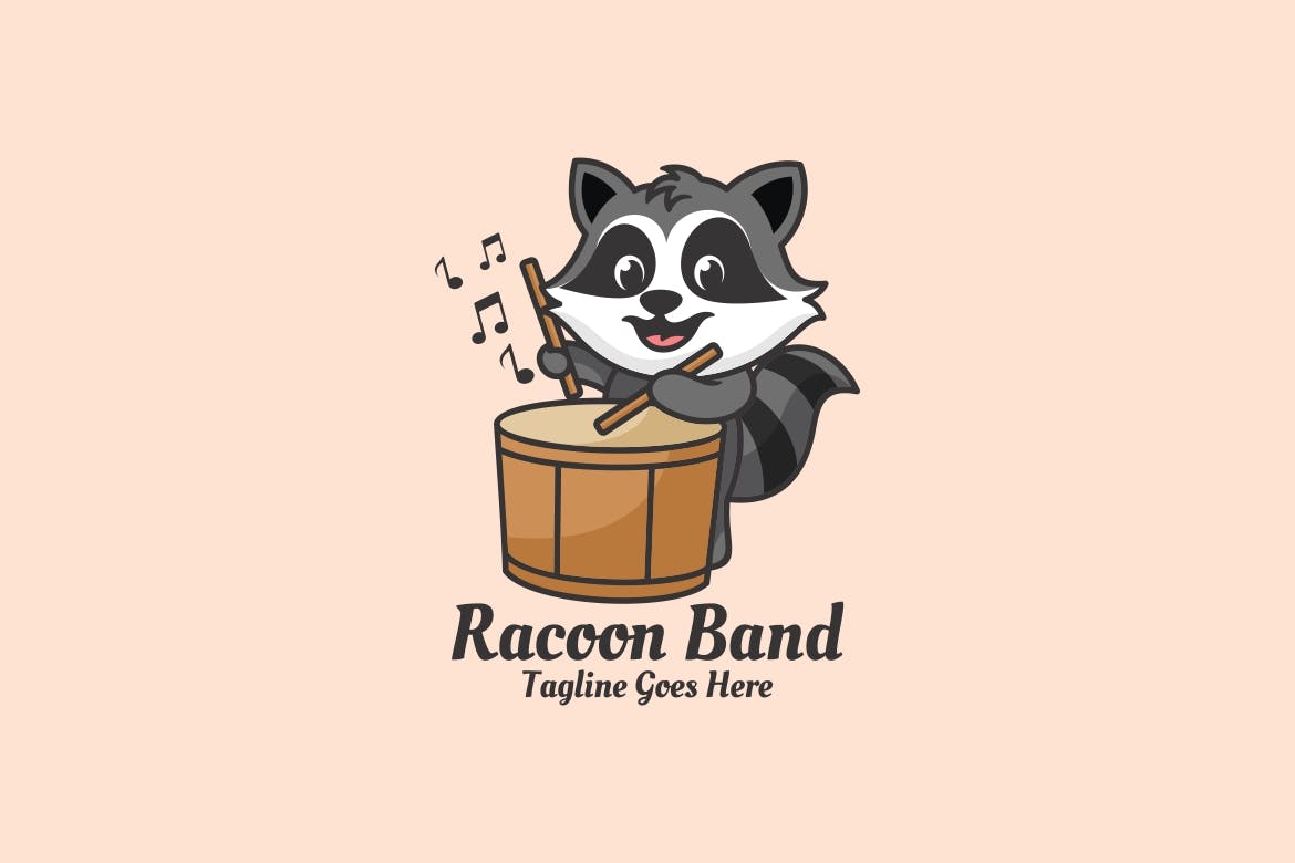 浣熊乐队吉祥物卡通标志模板 Racoon Band Mascot Cartoon Logo