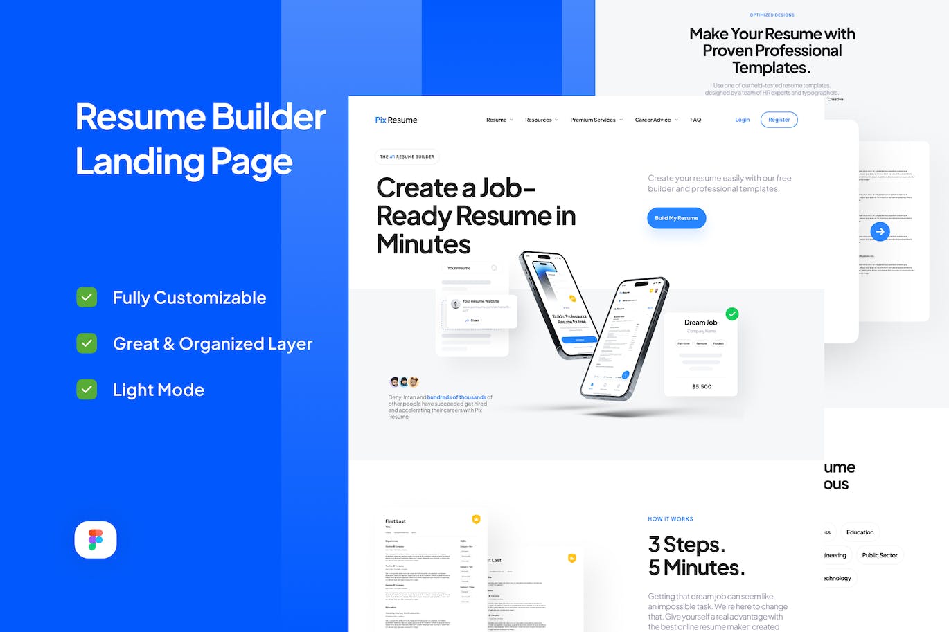 简历生成器网站着陆页设计UI模板 Resume Builder Landing Page &#8211; Pix Resume