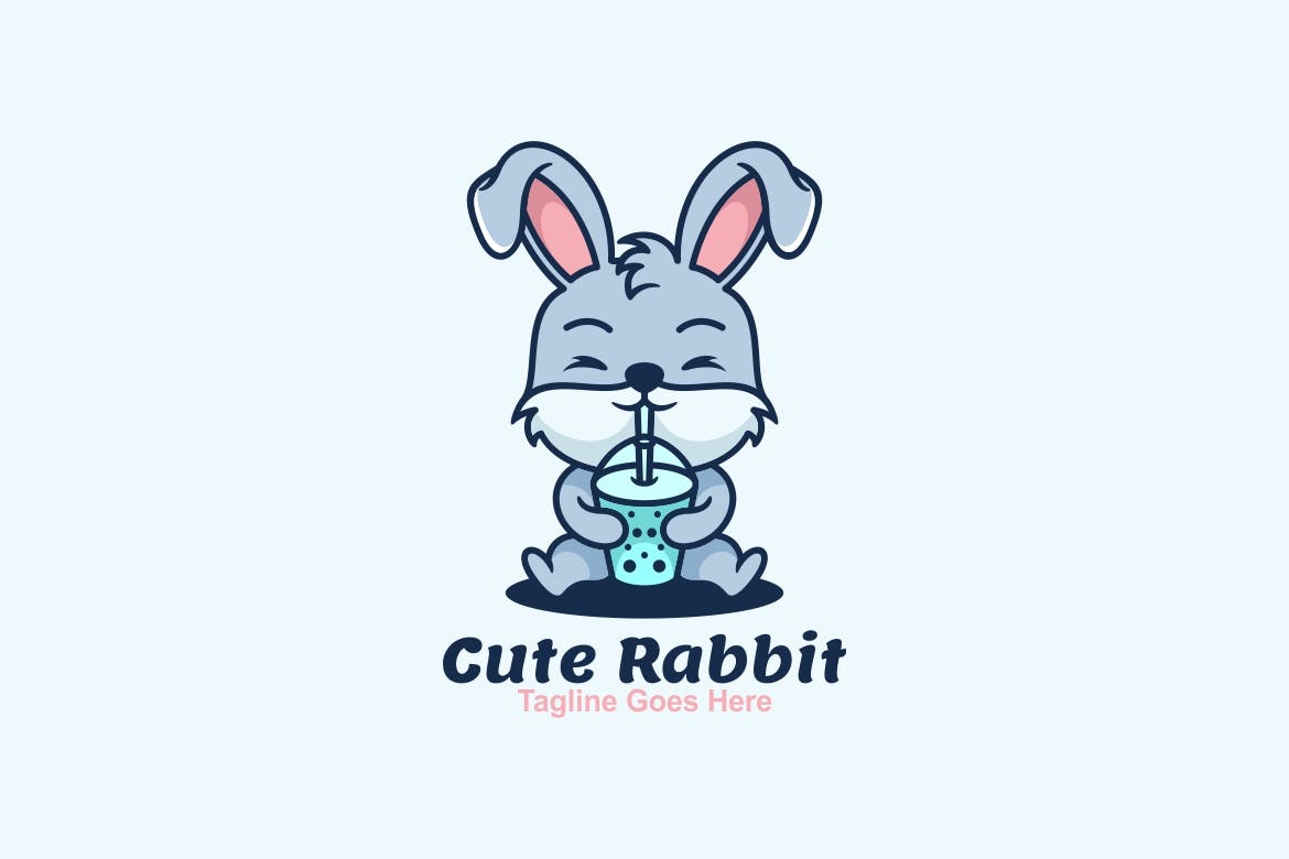 可爱的兔子吉祥物卡通标志模板 Cute Rabbit Mascot Cartoon Logo