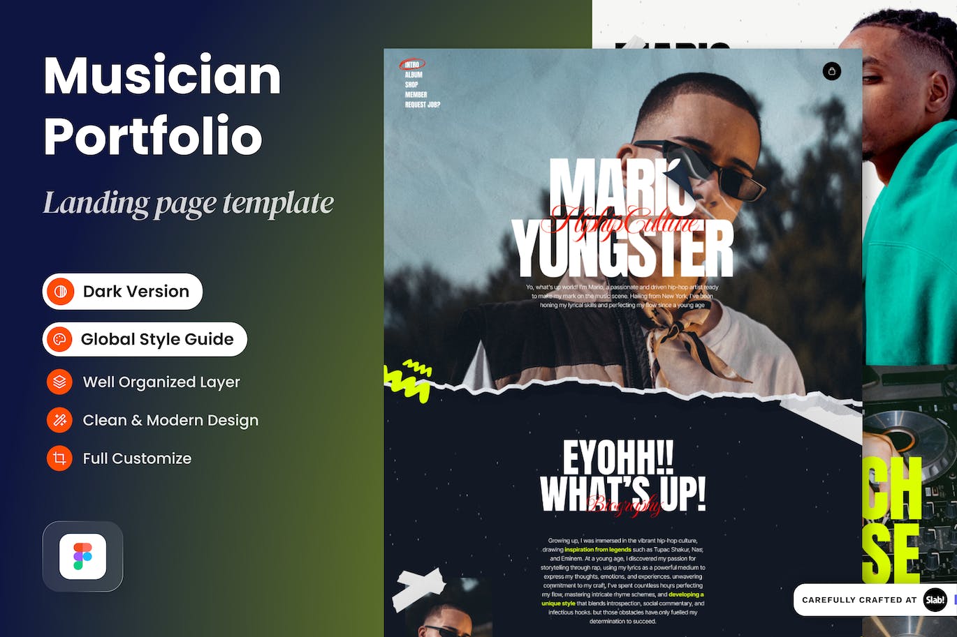 歌手音乐家作品集网站着陆页设计UI模板 Mario &#8211; Rapper Musician Portfolio Landing Page